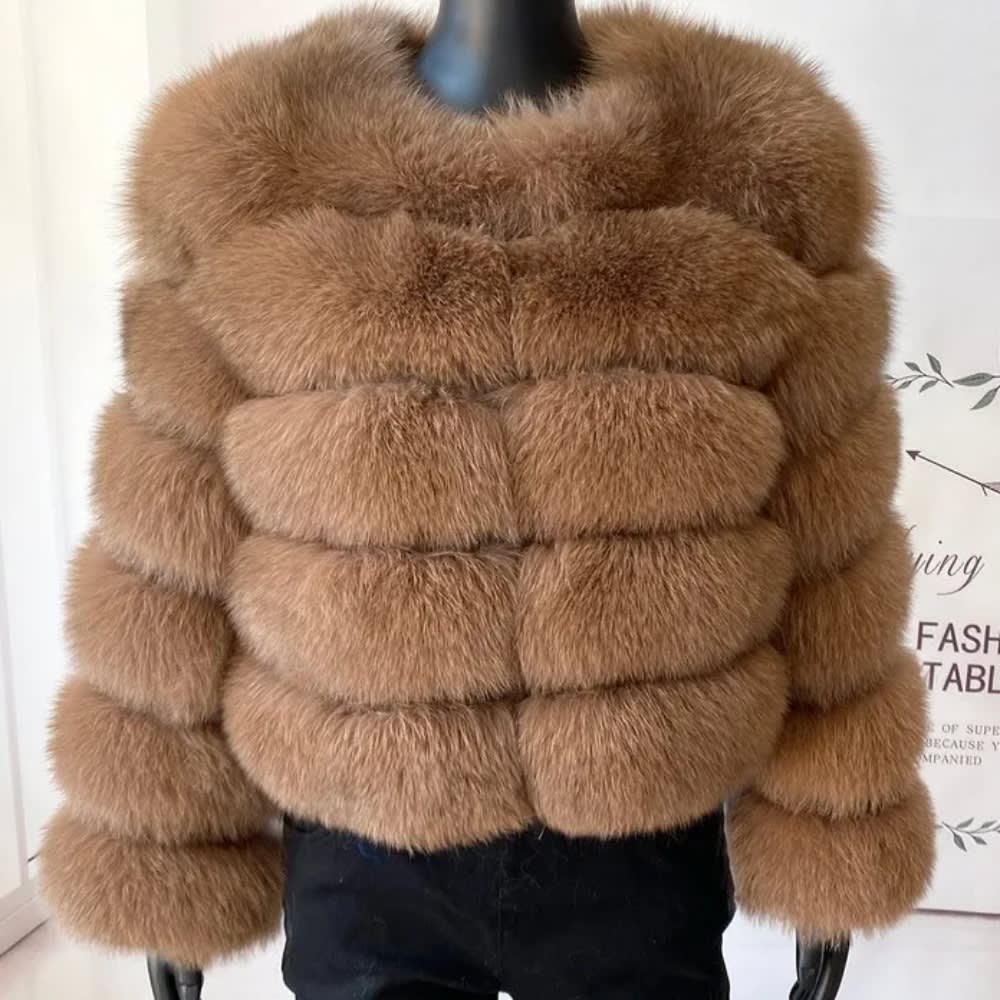 Elegant Faux Fox Fur Coat Women Autumn Winter Warm Long Sleeve Jacket